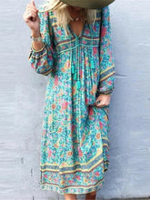 Load image into Gallery viewer, Green Floral Print ,Beach Bohemian Dress,Boho Dress
