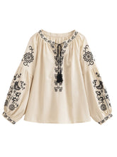 Load image into Gallery viewer, Floral Embroidery, Linen Cotton  Shirts ,Boho Shirt
