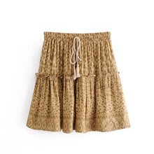 Load image into Gallery viewer, Leopard Printed Ruffles Tassel ,Bohemian Pleated Skirt,Boho Mini Skirt
