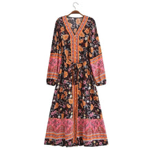 Load image into Gallery viewer, Floral Print ,Breasted Bohemian Maxi Dress, Boho Dress Robe
