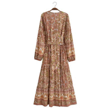 Load image into Gallery viewer, Elegant Floral Print ,Bohemian Maxi Dress ,Holiday Boho Dress
