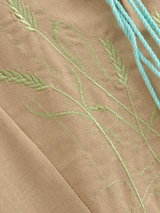 Retro Linen Cotton,Wheat Emberoidery, Lantern Sleeve Boho Maxi Dress