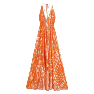 Floral Print ,Backless Sexy Beach Bohemian Dress,, High-Low Boho Dress