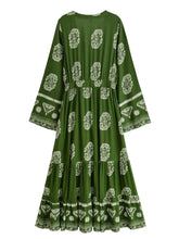 Load image into Gallery viewer, Ethnic Floral Long Sleeve Tassel Rayon Beach Bohemian maxi Dress
