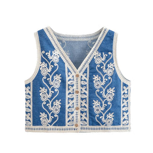 Denim Embroidery ,Suspender Vest ,Sequin Vest Waistcoat