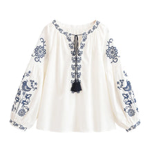 Load image into Gallery viewer, Floral Embroidery, Linen Cotton  Shirts ,Boho Shirt
