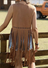 Load image into Gallery viewer, Sleeveless Fringe Waistcoat ,Cowgirl Tassel Vest ,Faux Suede Rivets
