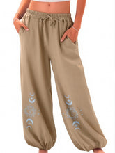 Load image into Gallery viewer, Sun Moon Embroidery ,Linen Cotton Baggy Pants ,Loose Yoga Trousers

