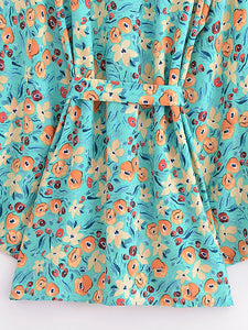 Green Floral Print ,Beach Bohemian Kimono,Boho Bikini Cover-ups