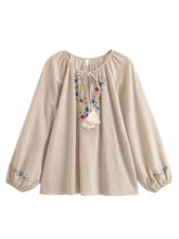 Load image into Gallery viewer, Floral Embroidery, Linen Cotton Blouse, Boho Shirts
