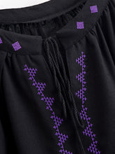 Load image into Gallery viewer, Geometry Embroidered ,Linen Cotton ,Lace-up Tassel Boho Shirt
