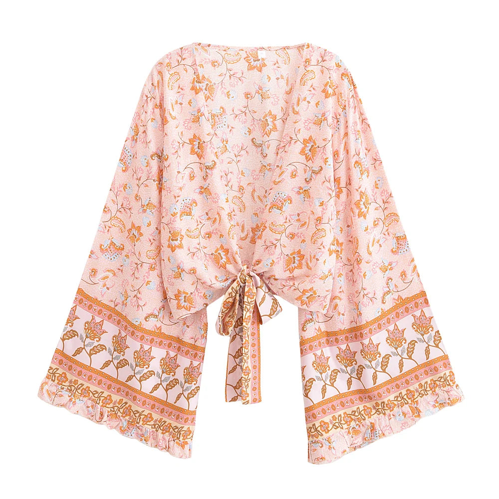 Wild Floral Print ,Short Kimono ,Bikini Cover-ups