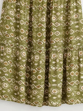 Load image into Gallery viewer, Olive Geometric Tiered Boho Maxi Skirt - Elastic Long Skirt
