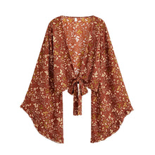 Load image into Gallery viewer, Wild Floral Beach Kimono Ruffles Tie-Front Vacation Bohemian Bikini Boho Cover-ups
