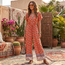 Load image into Gallery viewer, Red Floral Print , Boho Jumpsuit,Bohemian Rompers
