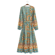 Load image into Gallery viewer, Elegant Floral Print ,Bohemian Maxi Dress ,Holiday Boho Dress
