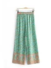Load image into Gallery viewer, Green Floral Print Bohemian Wide Leg Pants Boho Trousers
