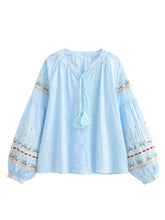 Load image into Gallery viewer, Floral Embroidery, Linen Cotton  Shirts ,Boho Blusas
