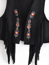 Load image into Gallery viewer, Women’s Faux Suede Fringe Vest - Bohemian Floral Embroidery Cowgirl Jacket with Rivets

