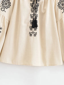 Floral Embroidery, Linen Cotton  Shirts ,Boho Shirt