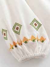 Load image into Gallery viewer, Geometry Embroidered ,Linen Cotton ,Lace-up Tassel Boho Shirt
