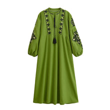 Load image into Gallery viewer, Floral Emberoidery ,Bohemian Maxi Dress ,Linen Cotton Dress
