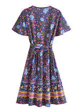 Load image into Gallery viewer, Green Wild Floral-Wrap Boho Mini Dress
