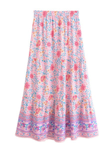 Boho Skirt, Maxi Skirt, Wild Pink Flower