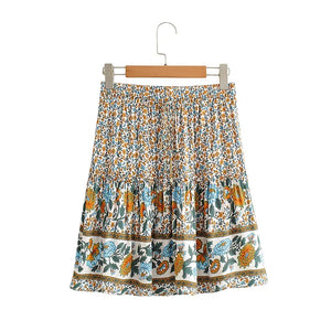 Floral Print Beach ,Bohemian Pleated Skirt,Boho Mini Skirt