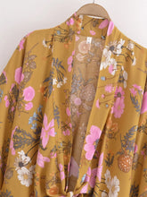 Load image into Gallery viewer, Bohemian Kimono, Boho Bikini Cover-ups,Yellow Floral
