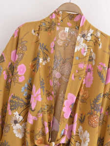 Bohemian Kimono, Boho Bikini Cover-ups,Yellow Floral