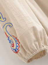 Load image into Gallery viewer, Linen Cotton,Wild Floral Embroidery , Lace-up Tassel Maxi Boho Dress
