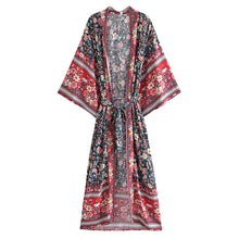 Load image into Gallery viewer, Black Floral Print ,Bohemian Kimono Beach ,Boho Cover-ups

