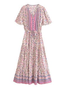 Green Floral Print ,Bohemian Maxi Dresses,Boho Dress