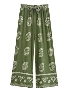 Purple Floral , Wide Leg Pants with Pockets ,Vacation Boho Pant