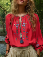 Load image into Gallery viewer, Floral Embroidery, Linen Cotton Shirts ,Boho Blusas
