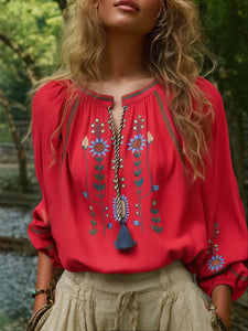 Floral Embroidery, Linen Cotton Shirts ,Boho Blusas