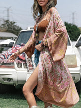 Load image into Gallery viewer, Pink Floral Print,Bohemian Kimono Beach ,Boho Cover-ups
