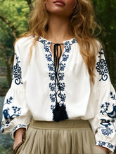 Load image into Gallery viewer, Floral Embroidery, Linen Cotton  Shirts ,Boho Shirt
