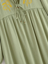 Load image into Gallery viewer, Linen Cotton,Wild Floral Embroidery , Lace-up Tassel Maxi Boho Dress
