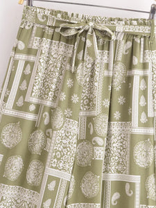 Geometric Floral Print ,Wide Leg Bohemian Pants , Boho Pant Pockets