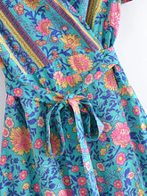 Load image into Gallery viewer, Green Wild Floral-Wrap Boho Mini Dress

