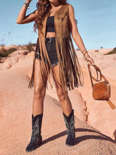 Load image into Gallery viewer, Sleeveless Tassel Vest, Fringe Jacket Cowgirl , Faux Suede Rivets Waistcoat
