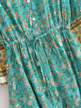 Load image into Gallery viewer, Green Floral Print ,Bohemian Mini Dress,Boho Dress
