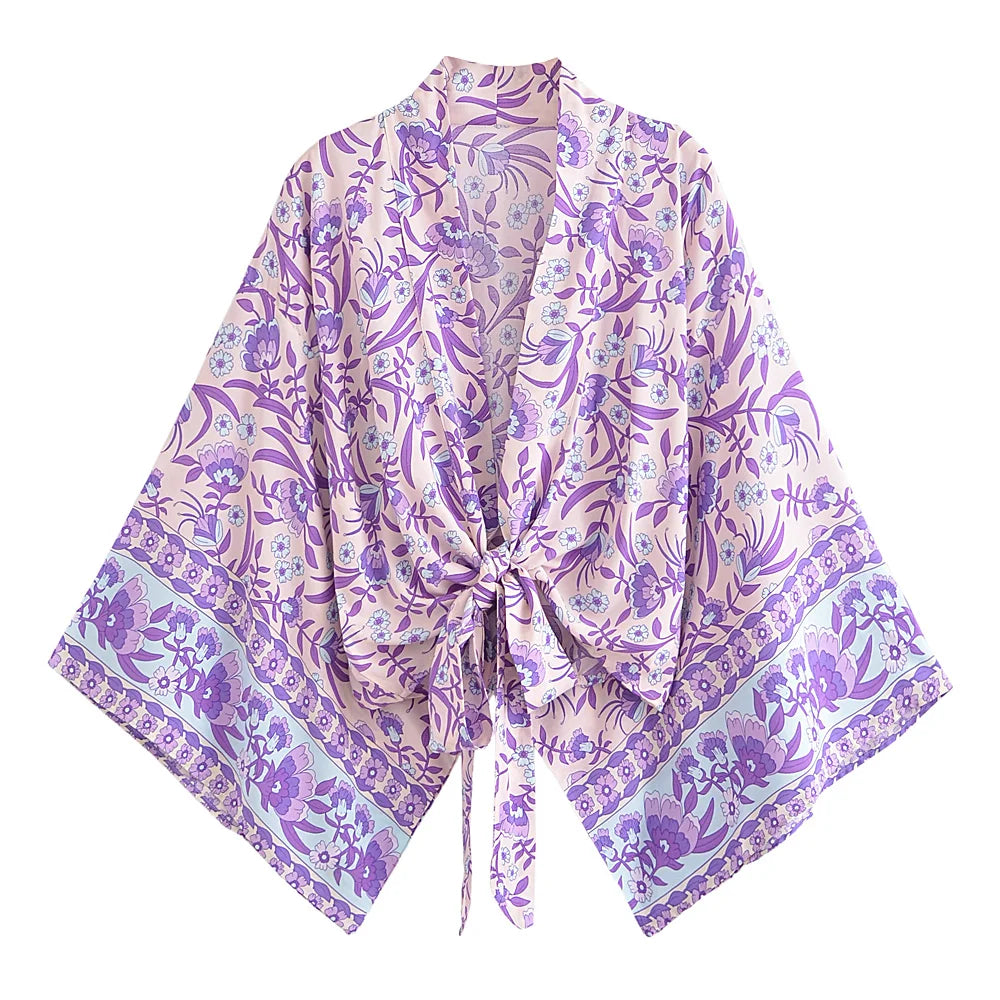 Bohemian Kimono, Boho Bikini Cover-ups,Purple Floral