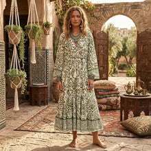 Load image into Gallery viewer, Ethnic Floral Long Sleeve Tassel Rayon Beach Bohemian maxi Dress
