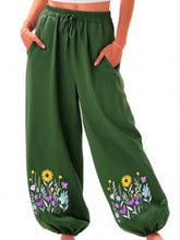 Load image into Gallery viewer, Wild Flower Embroidery ,Linen Cotton Baggy Pants, Bloomers Loose Yoga Trousers
