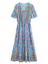 Load image into Gallery viewer, Green Floral Print ,Bohemian Maxi Dress,Boho Dress
