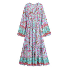 Load image into Gallery viewer, Ethnic Floral Long Sleeve Tassel Rayon Beach Bohemian maxi Dress
