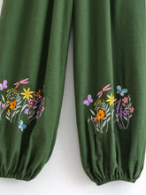 Load image into Gallery viewer, Wild Flower Embroidery ,Linen Cotton Baggy Pants, Bloomers Loose Yoga Trousers
